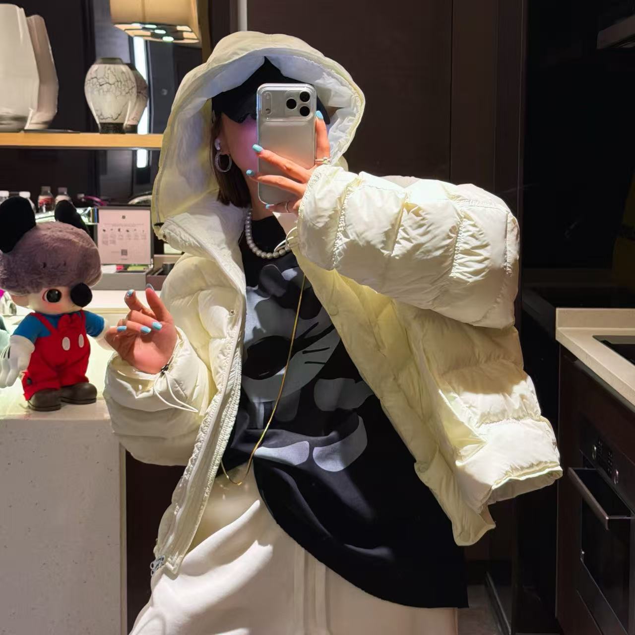 2025韩版冬季新款加厚连帽款遮肉显瘦版排骨架羽绒服外套