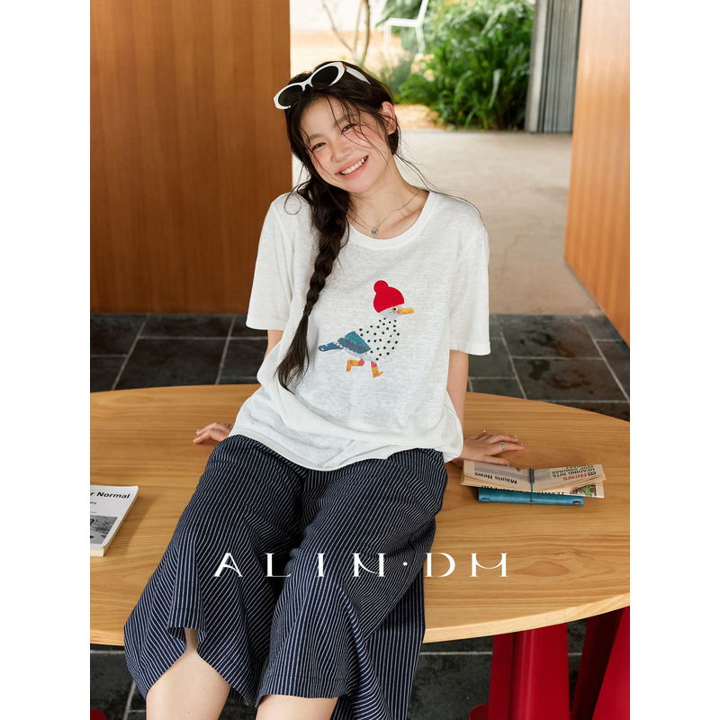 ALINDM【小雨点鸭】大码微胖mm小红帽趣味鸭T恤 AH2TX22029384AL