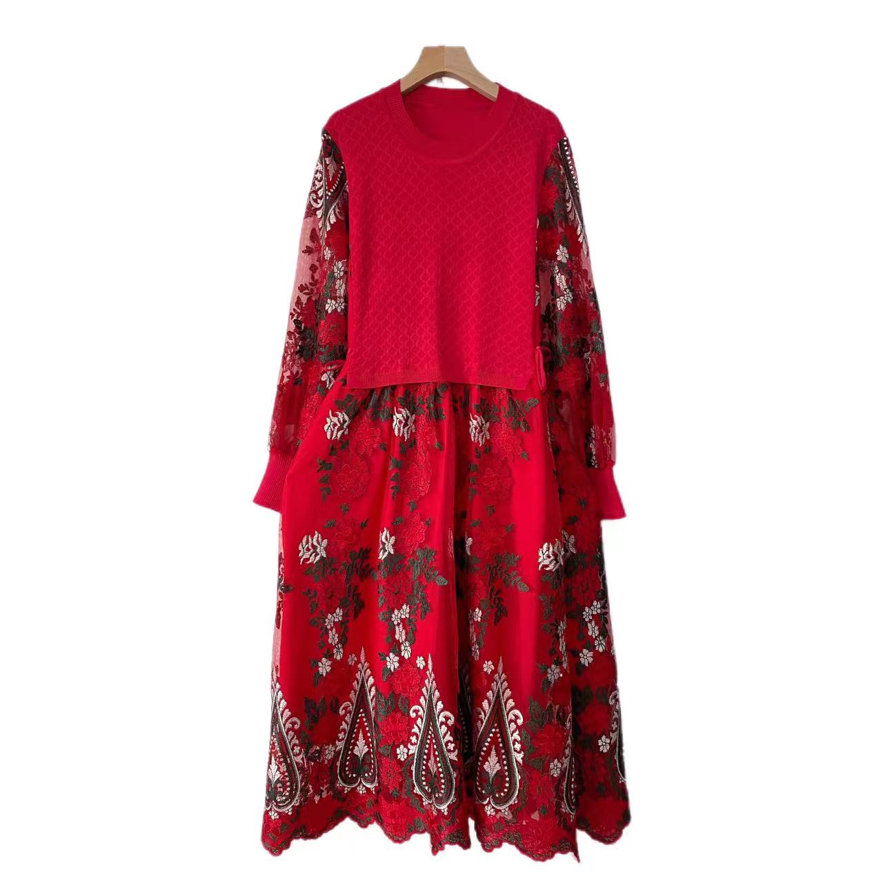 【822】新款秋装网纱收腰连衣裙气质绣花轻奢刺绣连衣裙822