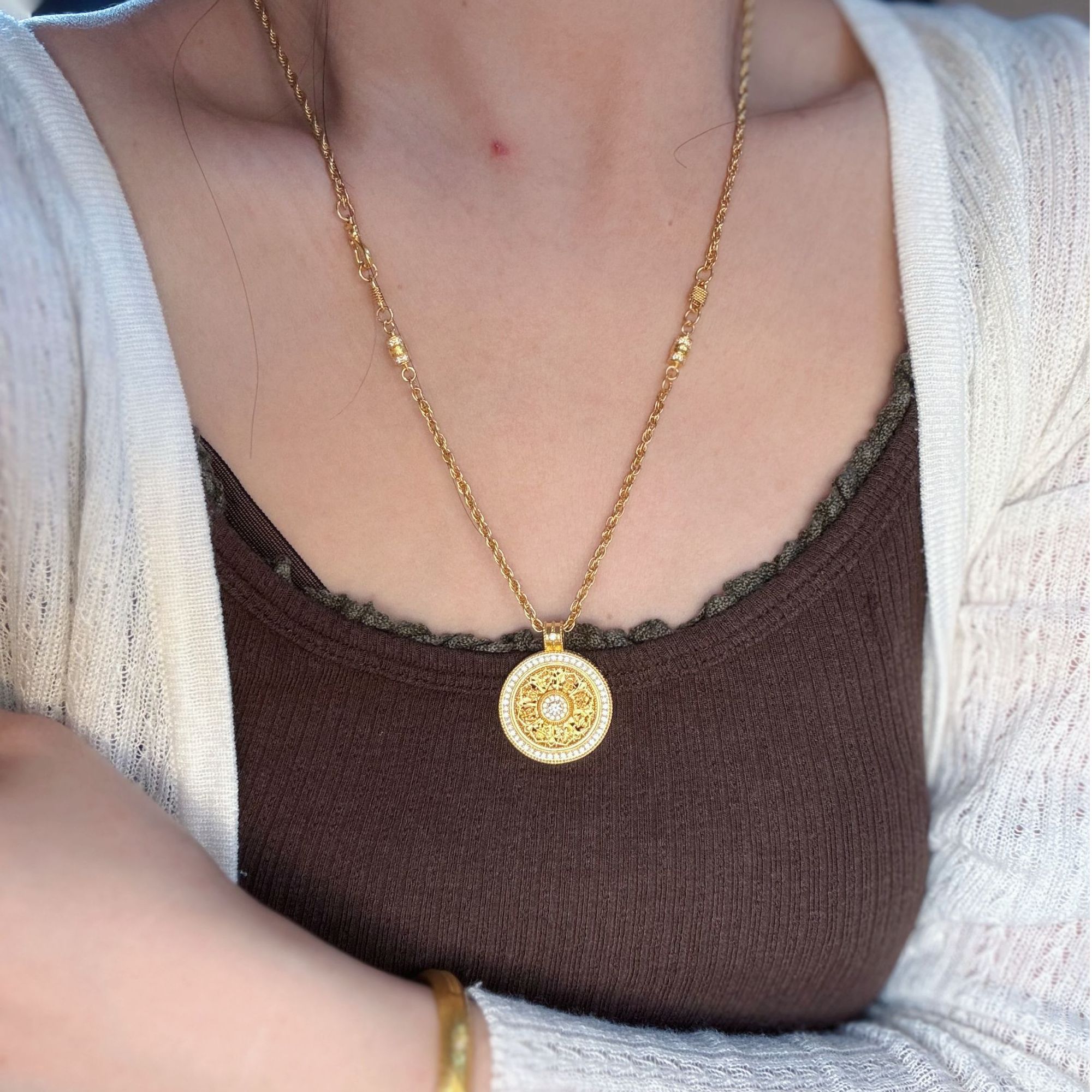 【梦之吻】黄金 足金 手工镶嵌錾刻工艺轻奢吊坠项链 可定制