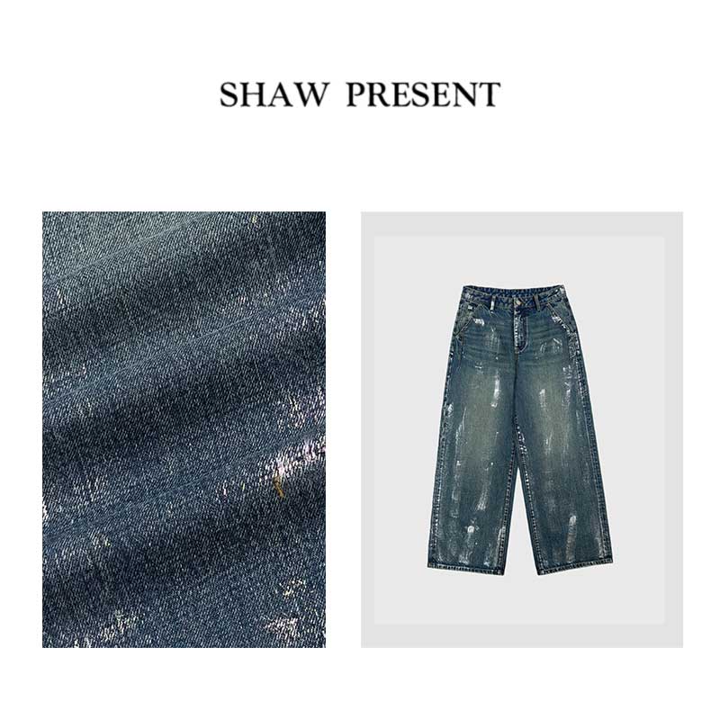 Amor烫银*100棉 重工洗水线条感宽松直筒牛仔裤LQ-JF933