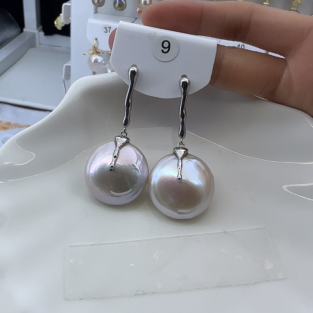 ****风淡水珍珠银S925镶嵌耳饰