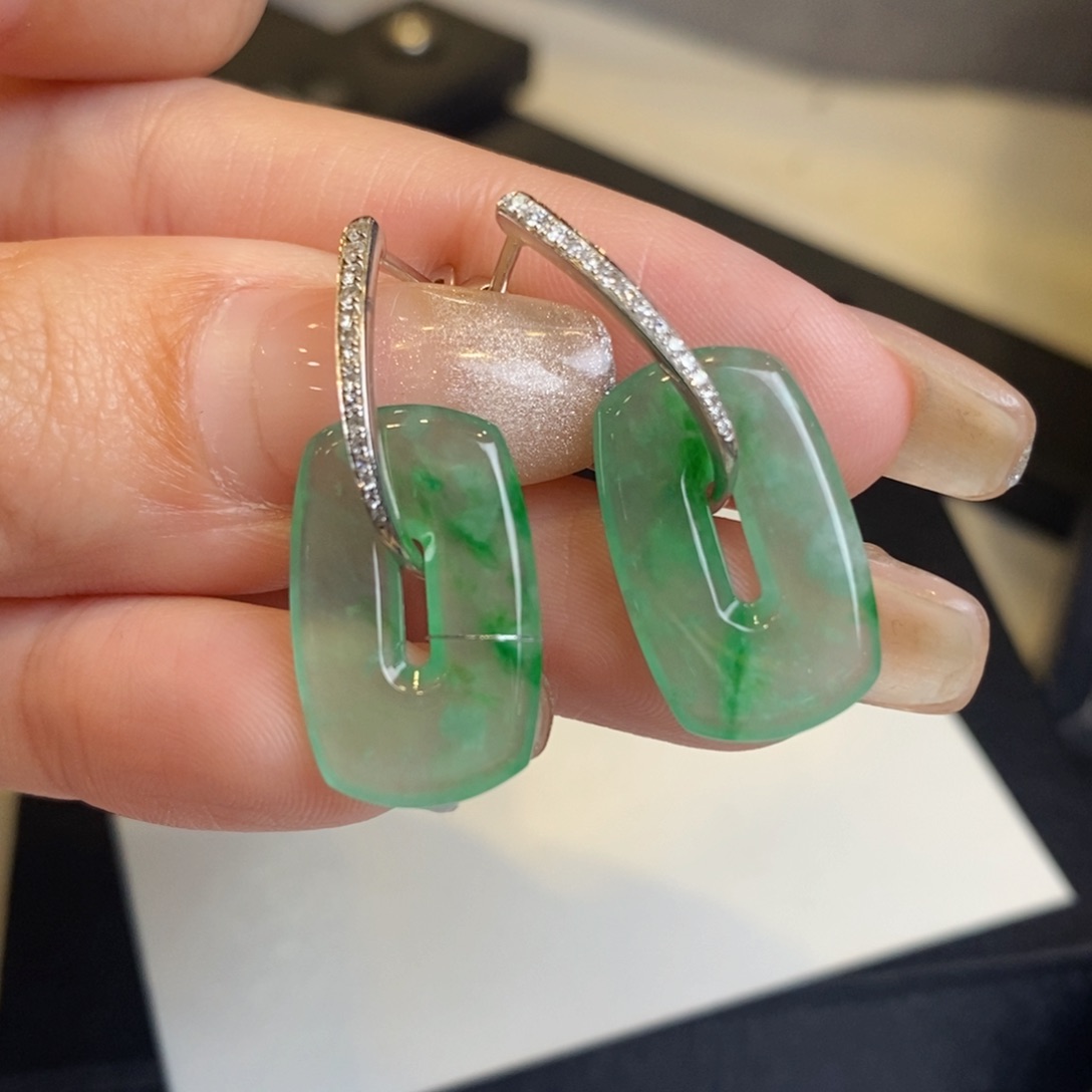 翡翠耳饰18K金镶嵌福贝