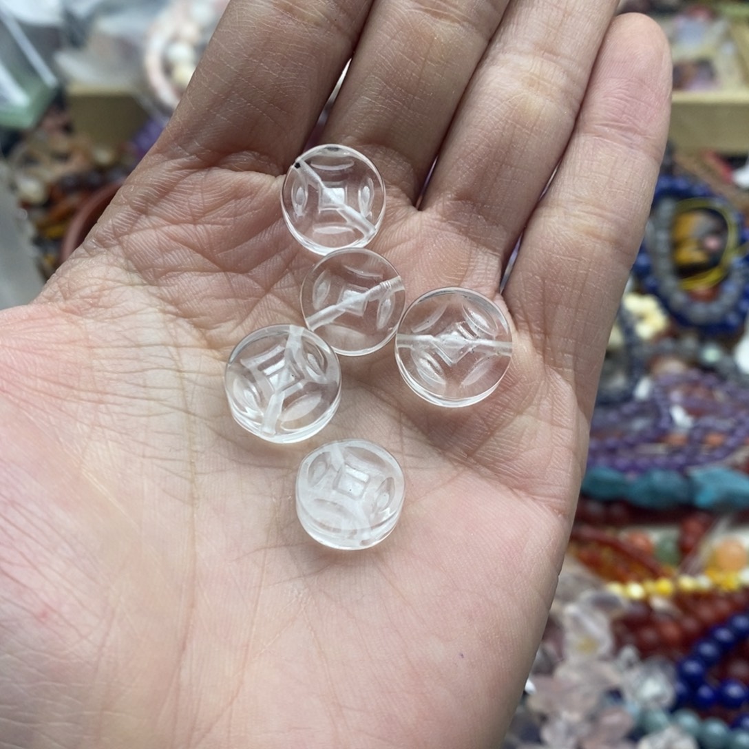 玛瑙/玉髓未镶嵌珠宝半成品一个天然13mm+白水晶钱币
