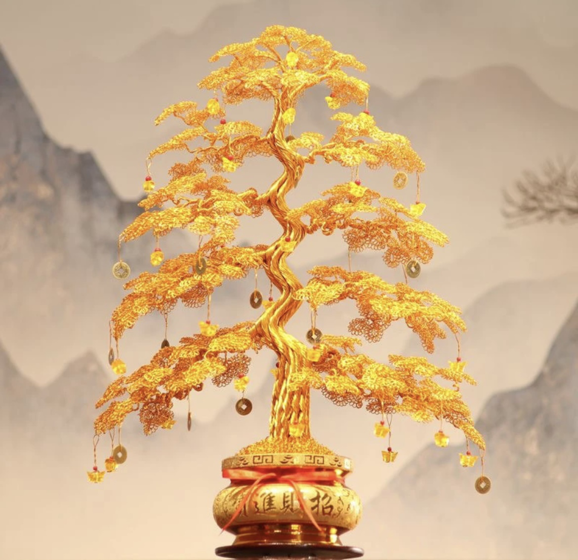 手工编织铝线金钱树发财树家居装饰店铺招财摆件高65宽60