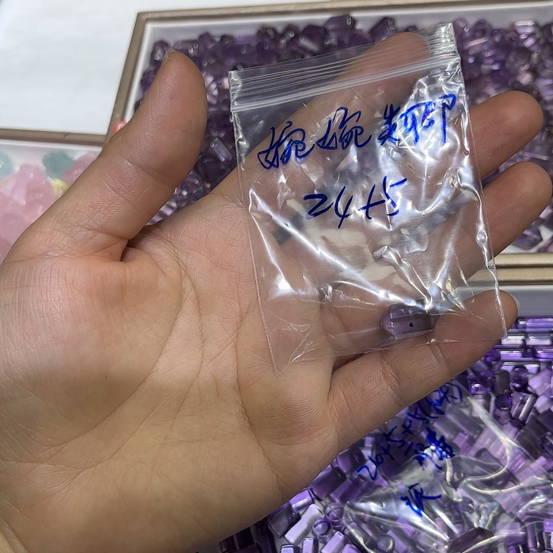 水晶珠宝半成品未镶嵌婉**卿紫水晶双尖