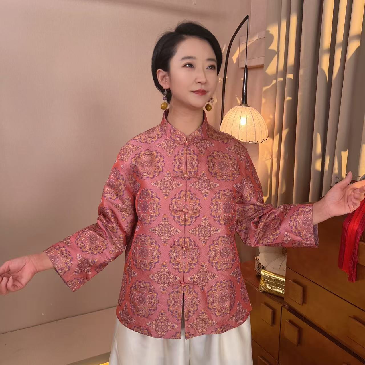 多元国风 非遗蜀锦万寿纹宝相花桑蚕丝双面穿衬衫 MT90164/C20375
