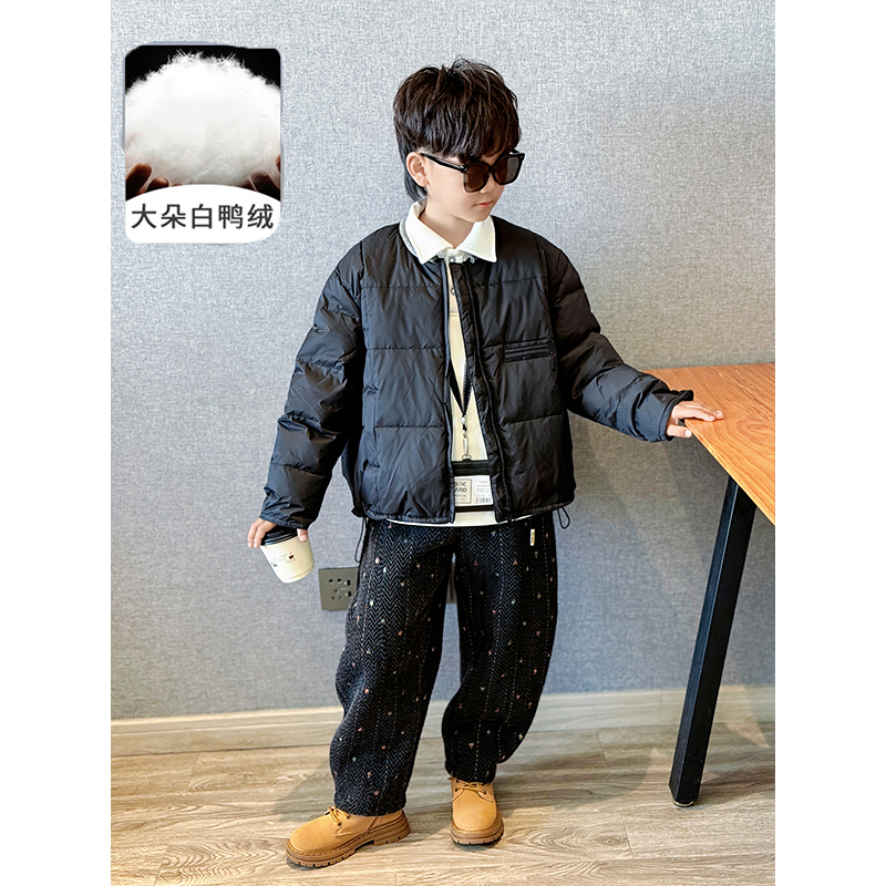 男童冬季新款时尚洋气羽绒服外套中大童保暖轻薄简约纯色长袖儿童