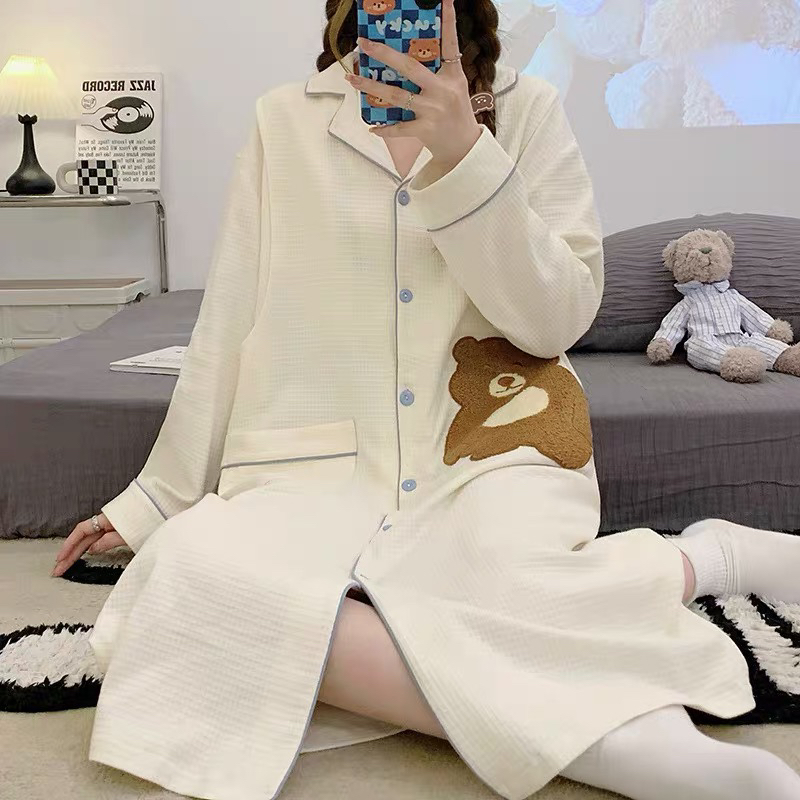 【纯棉华夫格】大码月子服哺乳裙春秋季产妇住院待产孕妇睡衣喂奶裙