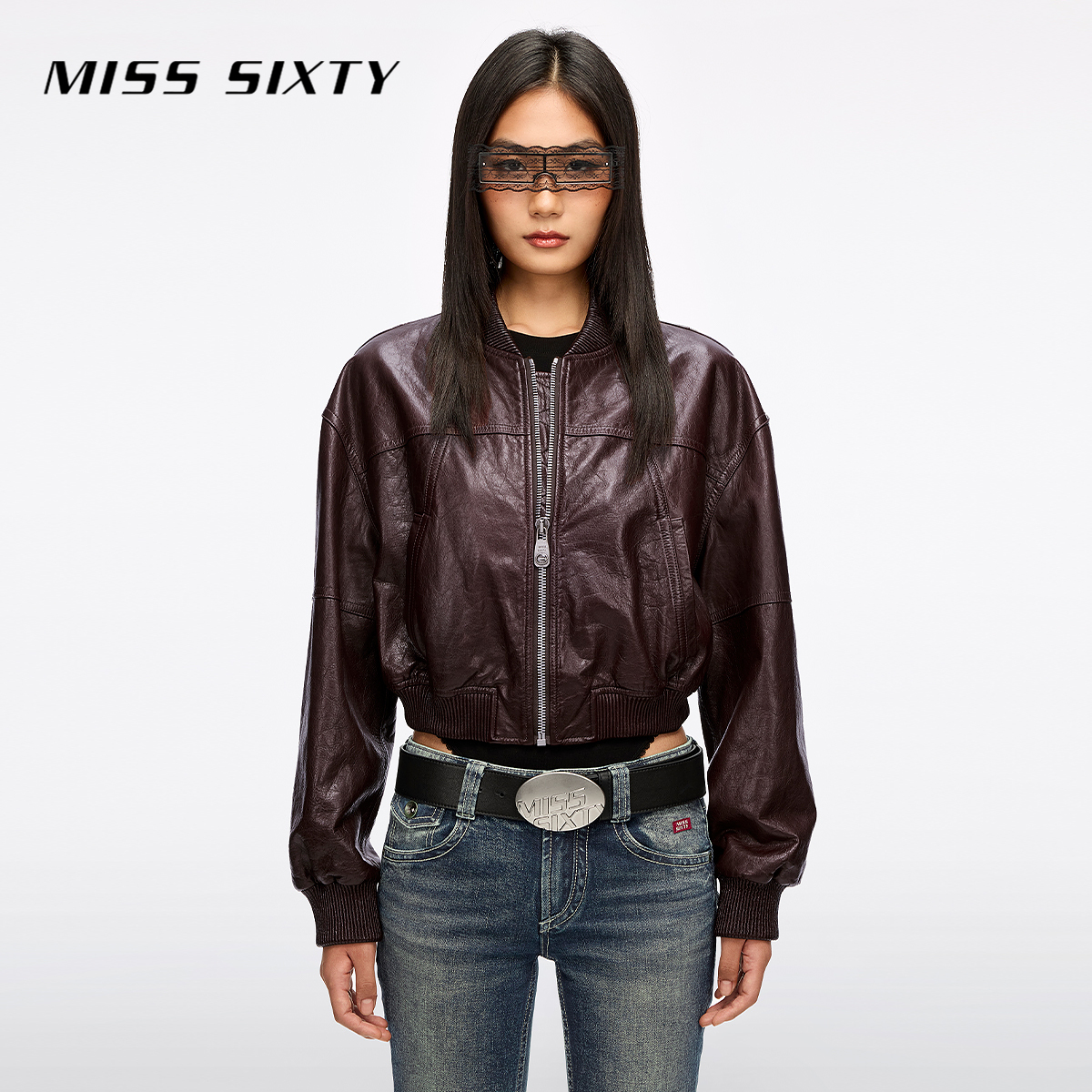 Miss Sixty2026春季新款真皮外套女拉链机车风棒球领短夹克羊皮衣