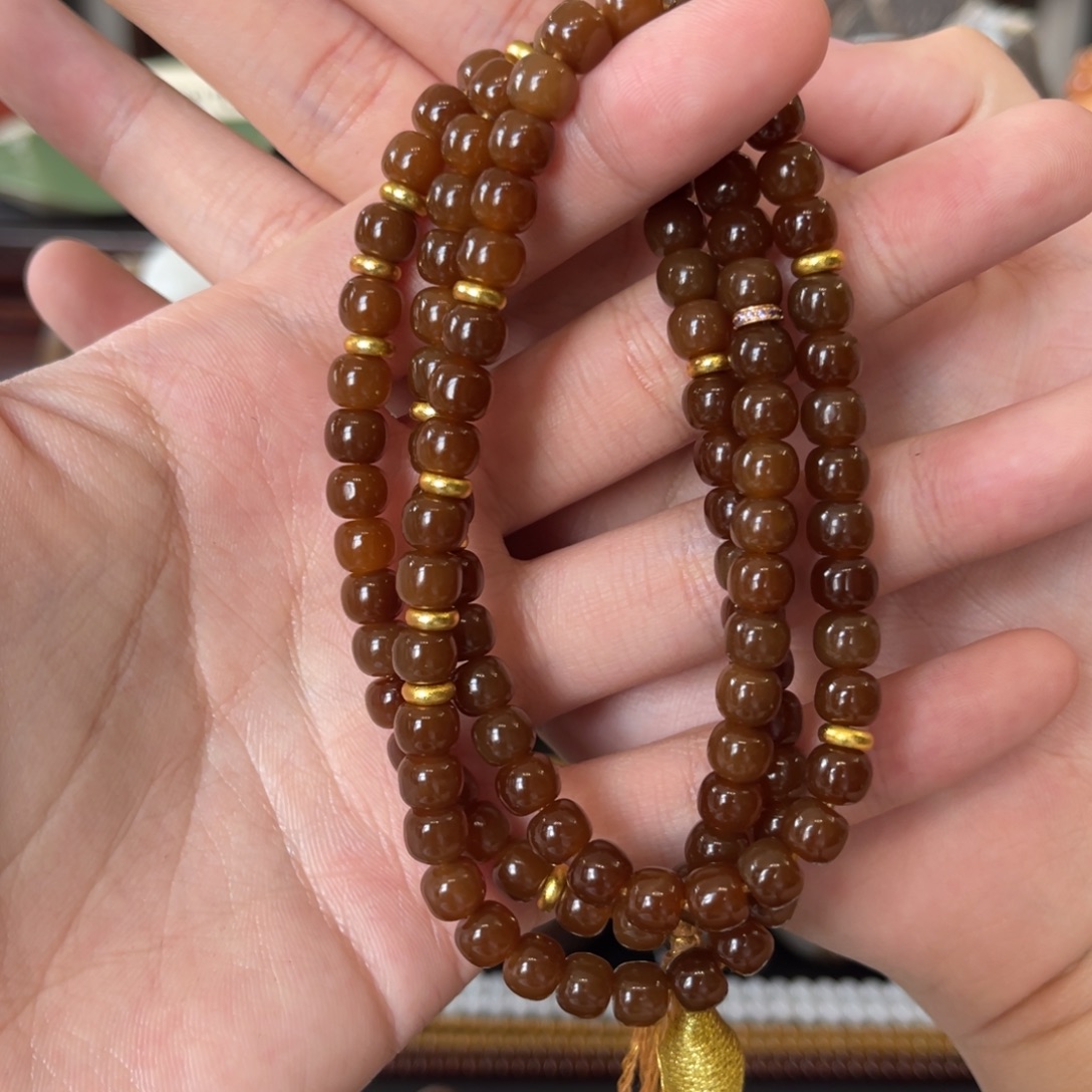 和田玉（糖玉）未镶嵌手链金山全糖7mm老型108珠串