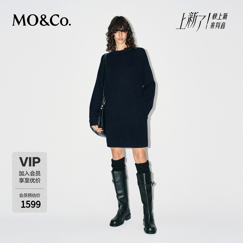 MOCO针织连衣裙2025冬新品羊毛牦牛绒拼佩斯利花纹飘带MBE4DRST01