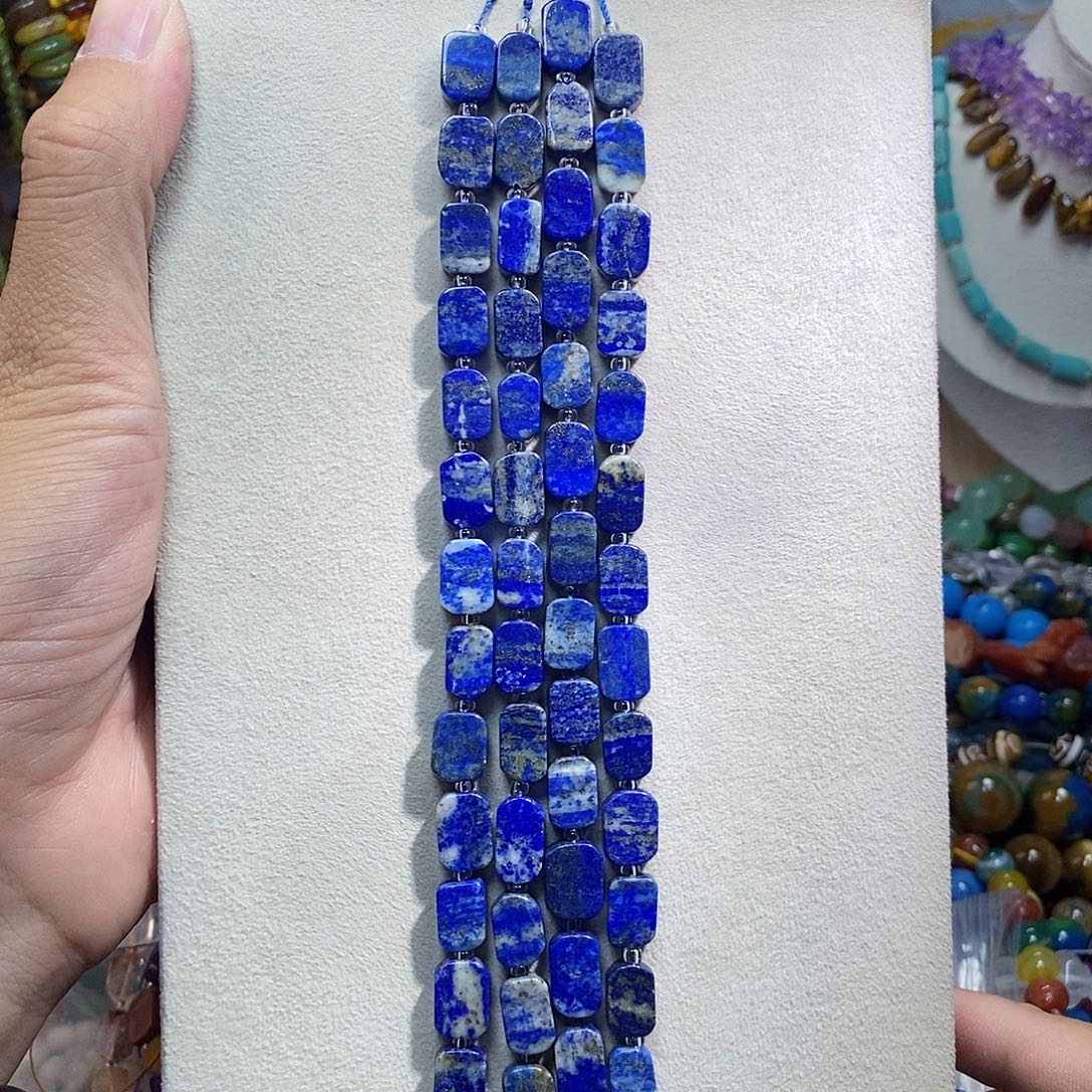 石英质玉未镶嵌，天然青金无事牌8×12mm短条，