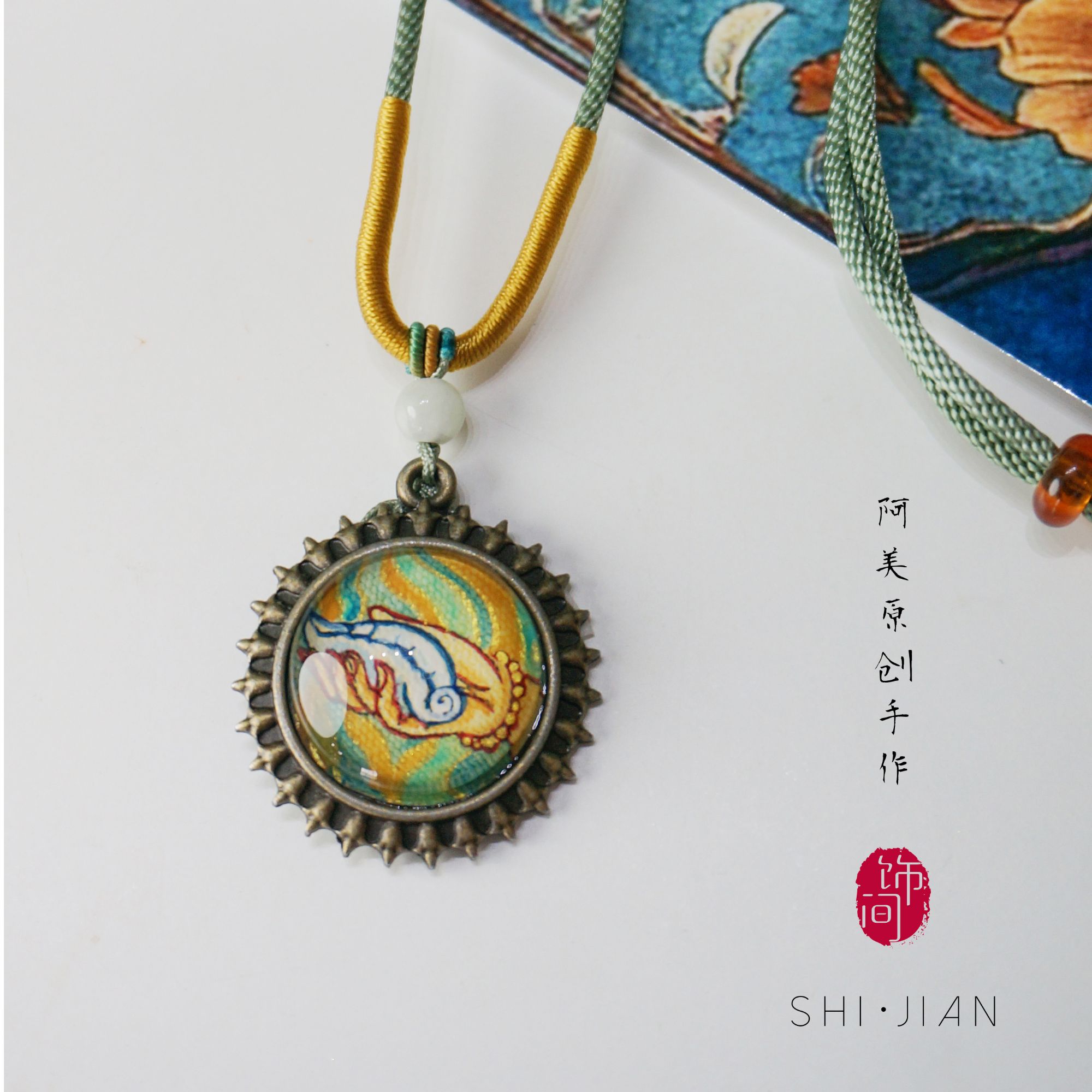 【微唐文创】持法螺手-梦回敦煌系列原创纯手绘吊坠，内径2.0cm