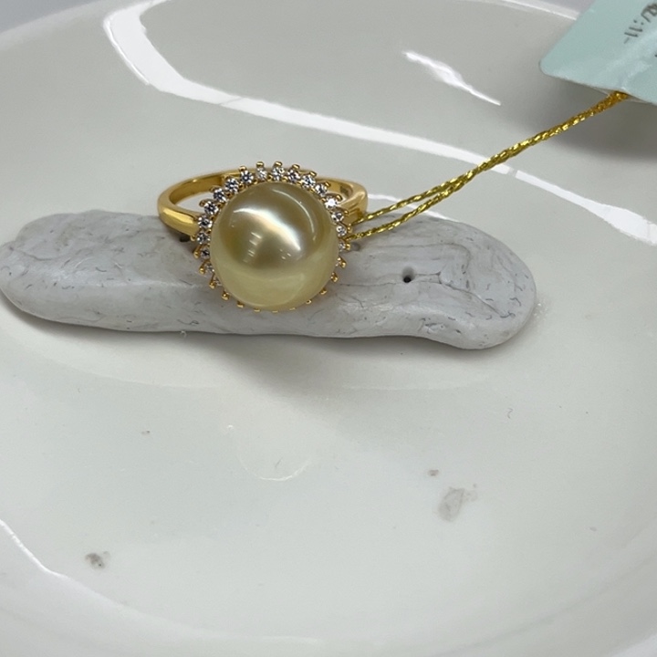 银S925镶嵌戒圈海水珍珠11-12