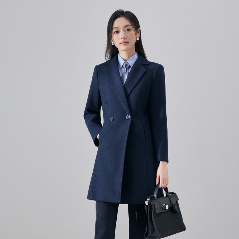 藏青色韩系高级感毛呢大衣女2025新款秋冬季小个子中长款呢子外套