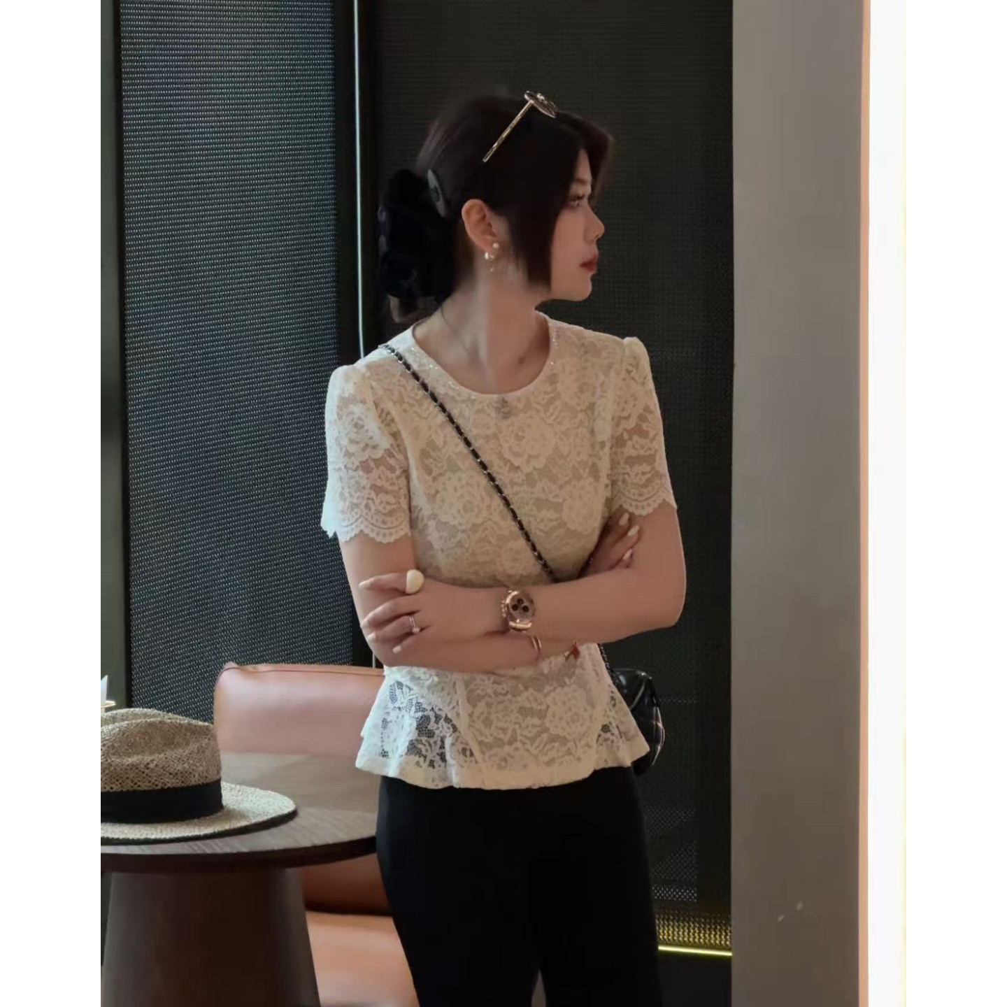 【人鱼公主】春季新款法式温柔手工订珠蕾丝鱼尾上衣甜美风蕾丝衫