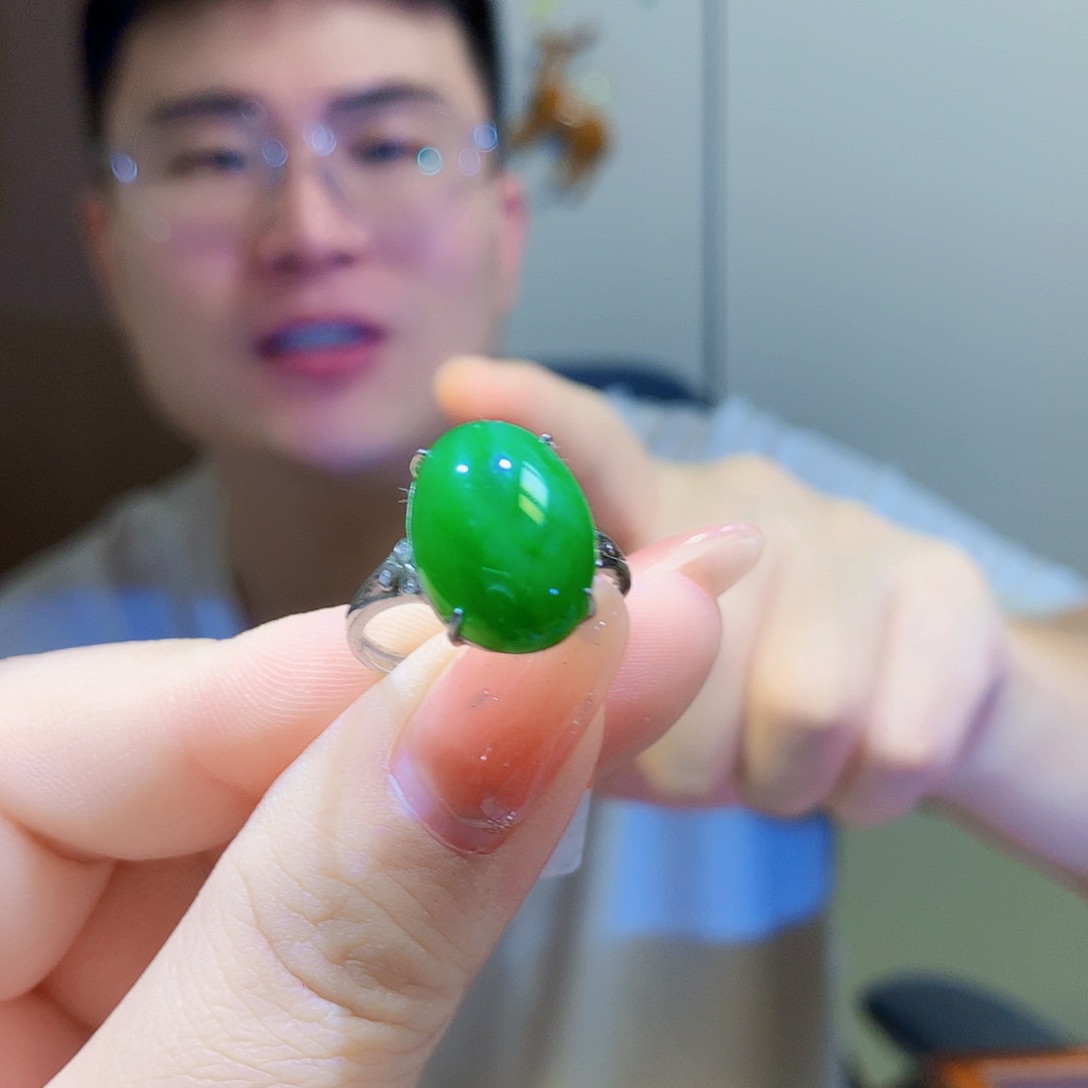 银S925镀金镶嵌戒指和田玉（碧玉）