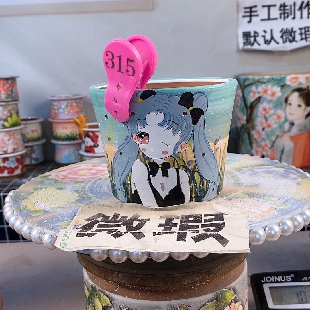 紫砂花盆红陶手绘花盆