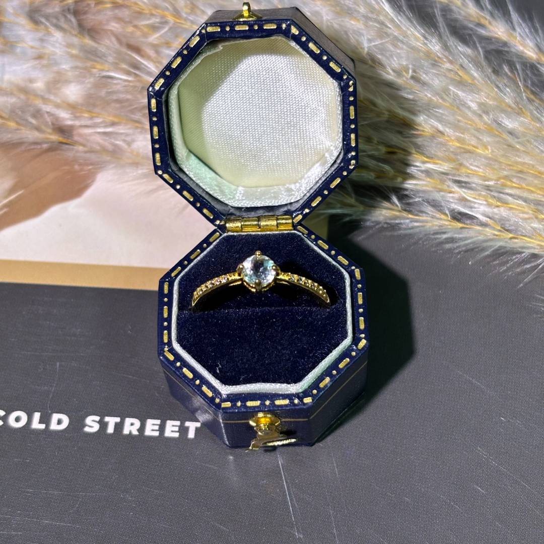 925银戒指 天然海蓝戒指小巧精致简约通勤百搭