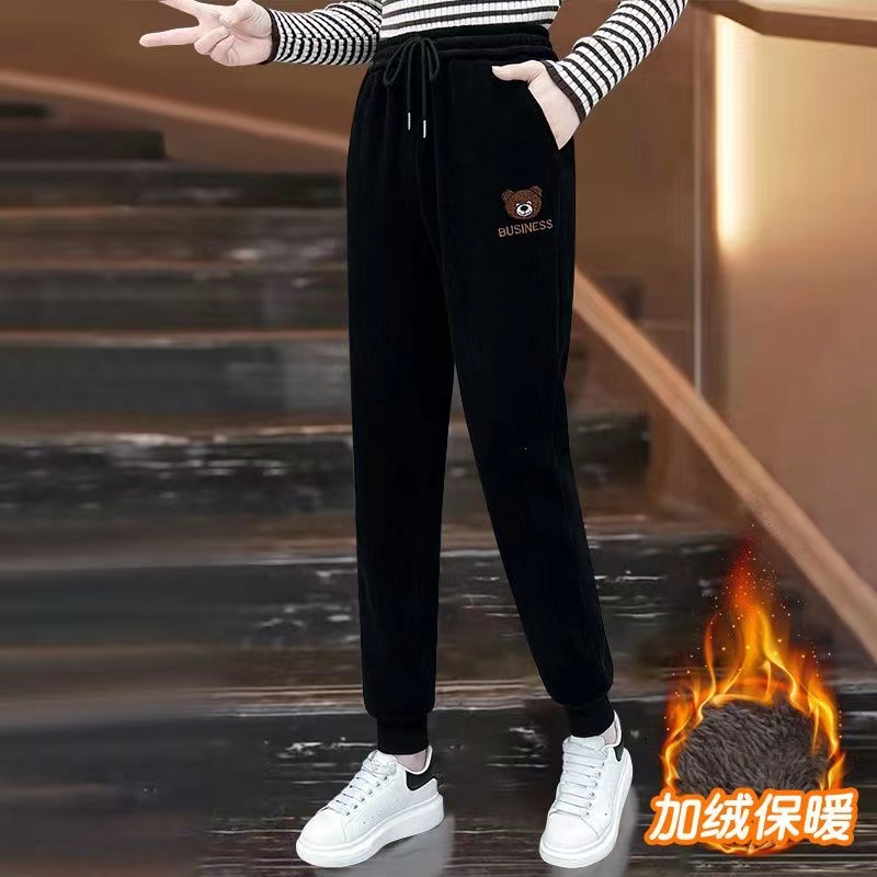 加绒加厚束脚休闲裤女春秋冬季新款宽松长毛裤时尚百搭哈伦