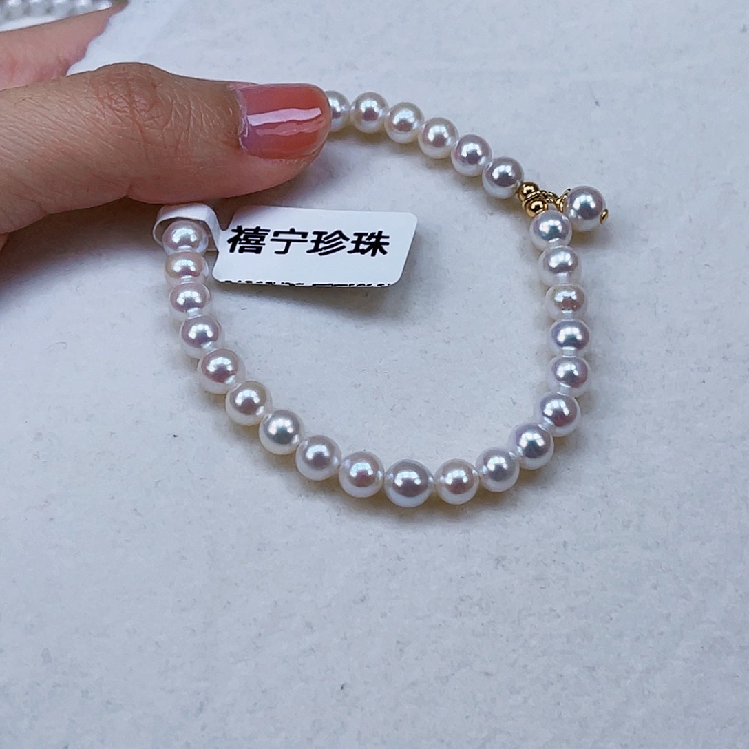 银S925镶嵌手绳淡水珍珠5-6天然淡水珍珠手链 