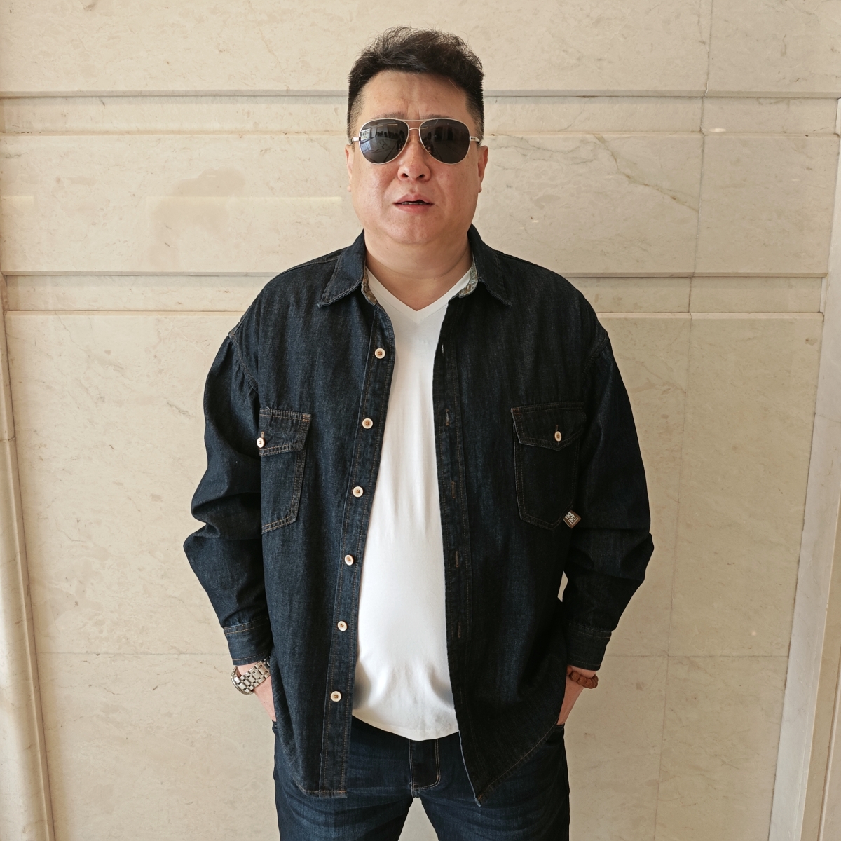 男士加大码翻领时尚百搭长袖春夏季男休闲牛仔外套大码男装胖子WT