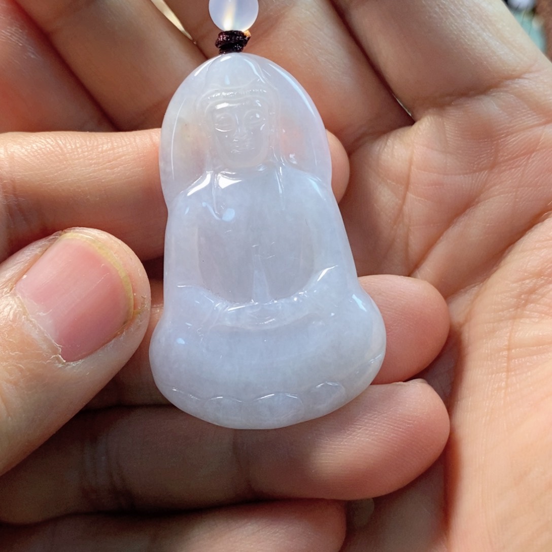 翡翠吊坠(不含链)未镶嵌只*清缅甸翡翠A货素衣观音