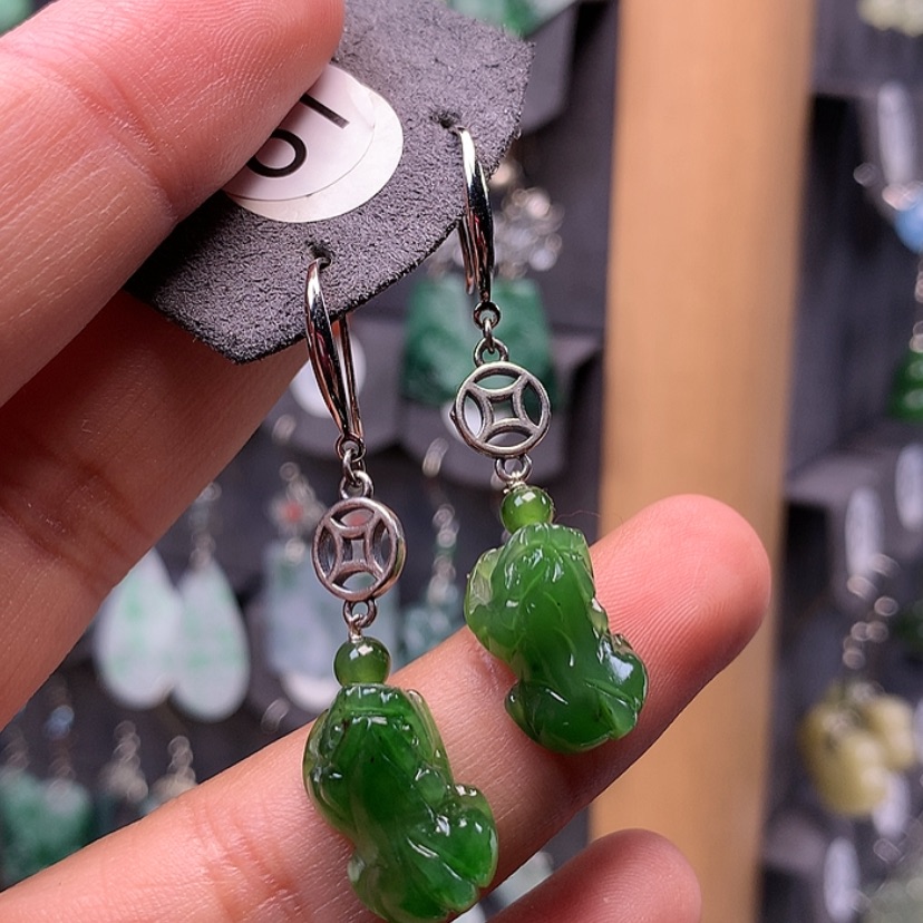 【闪购商品】和田玉耳饰银S925镶嵌