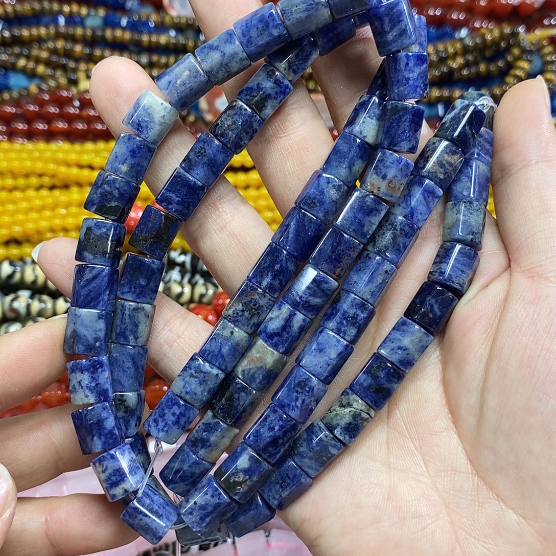 玛瑙/玉髓未镶嵌珠宝半成品蓝纹六棱一条卡10mm