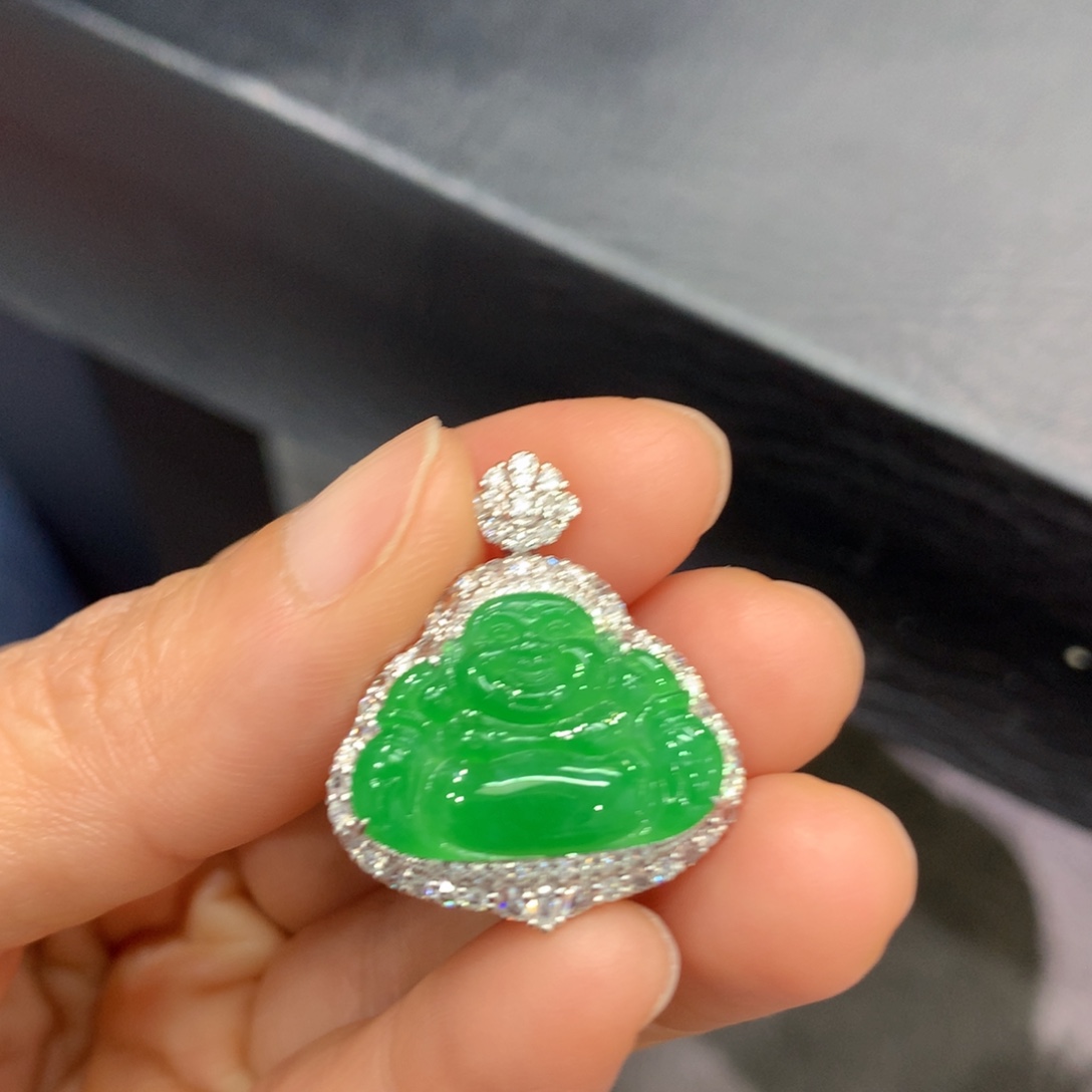 翡翠18K金镶嵌吊坠(不含链)