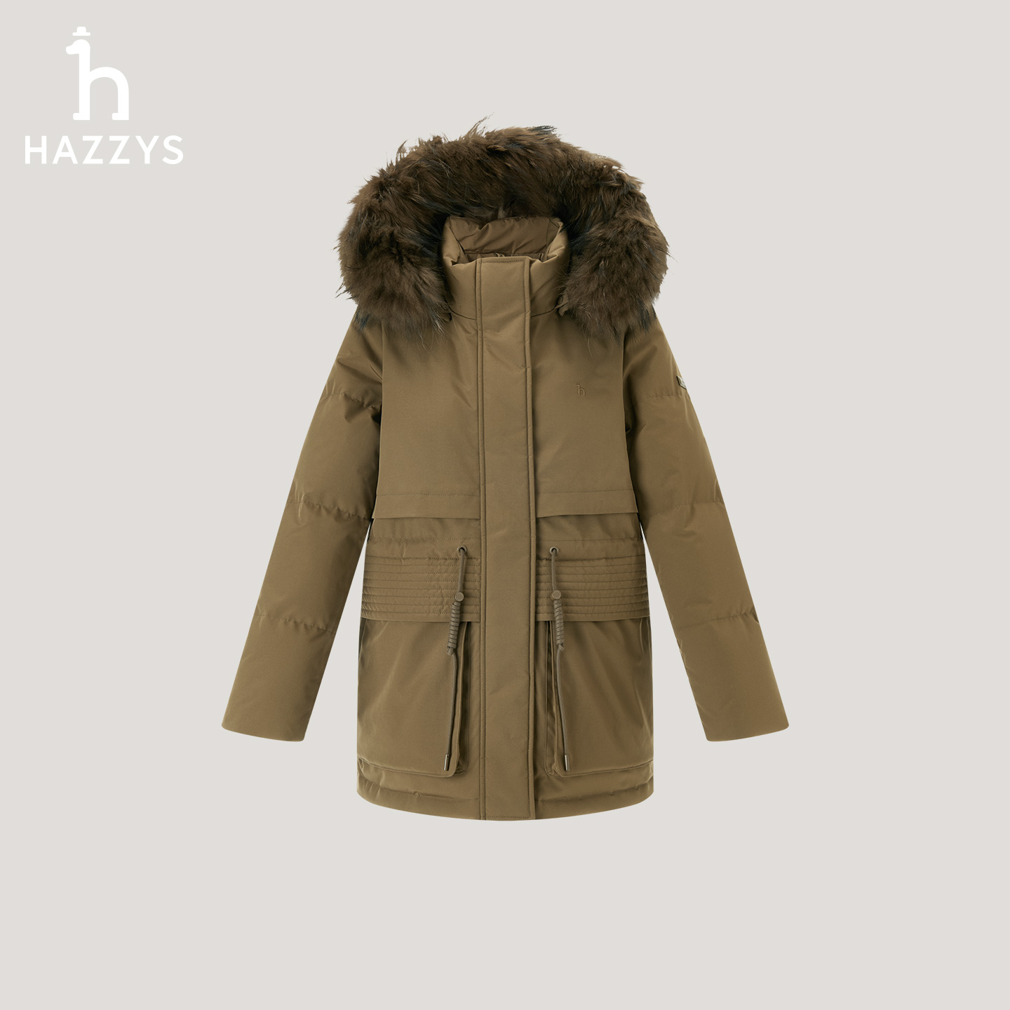 【商场同款】HAZZYS哈吉斯女士连帽毛领羽绒服气质通勤加厚保暖外套