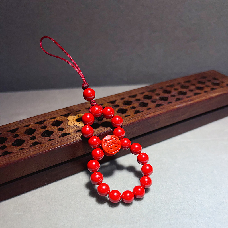 含辰砂工艺品天然朱砂创意红纱手机链中国风