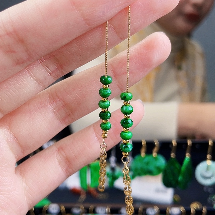 翡翠耳饰银S925镶嵌饰品