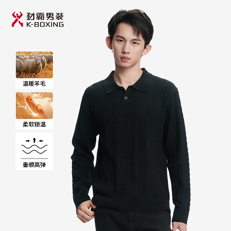 【含绵羊毛】劲霸男装25秋冬新款海鸥领亲肤针织羊毛衫男款NYYN3563