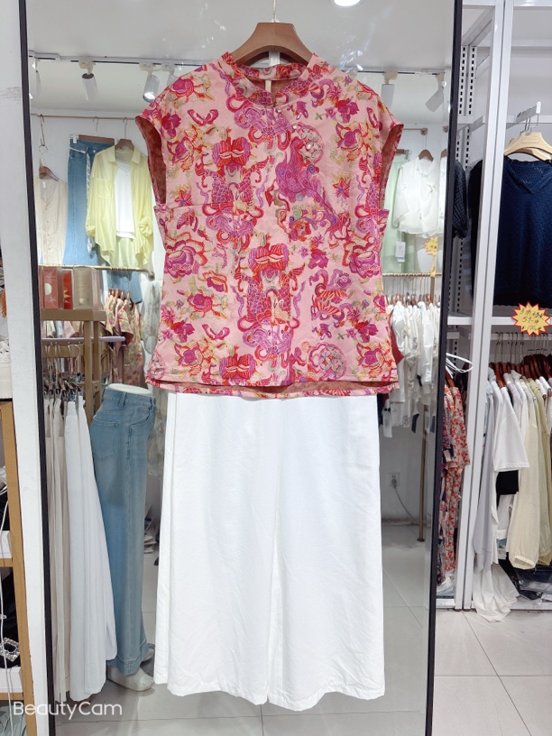 夏款中式旗袍风短袖锦鲤提花上衣时尚显瘦女装