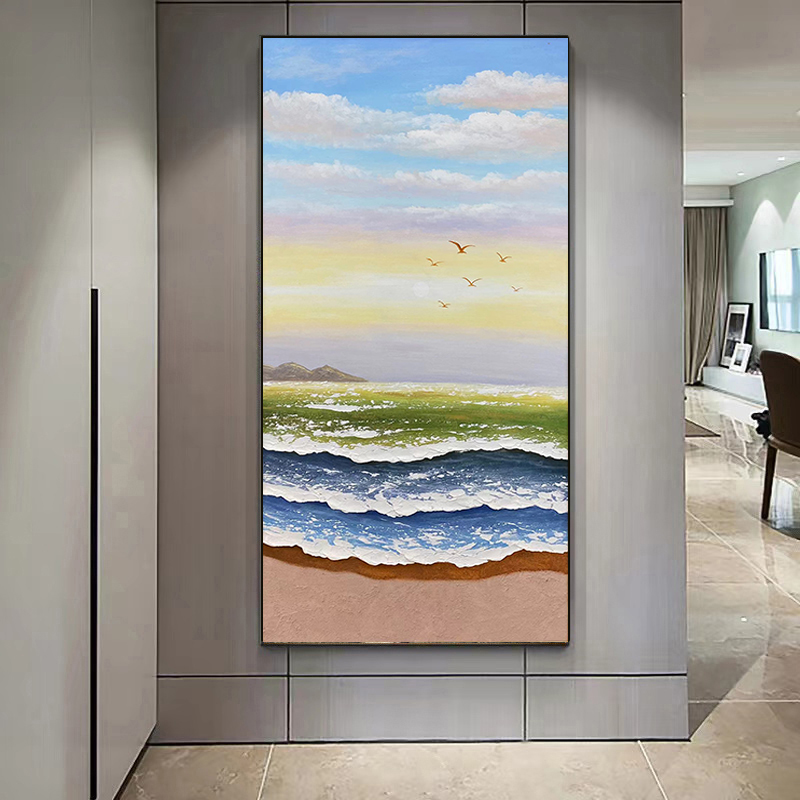 XG 748  《海纳百川》手绘画玄关装饰画轻奢背景装裱