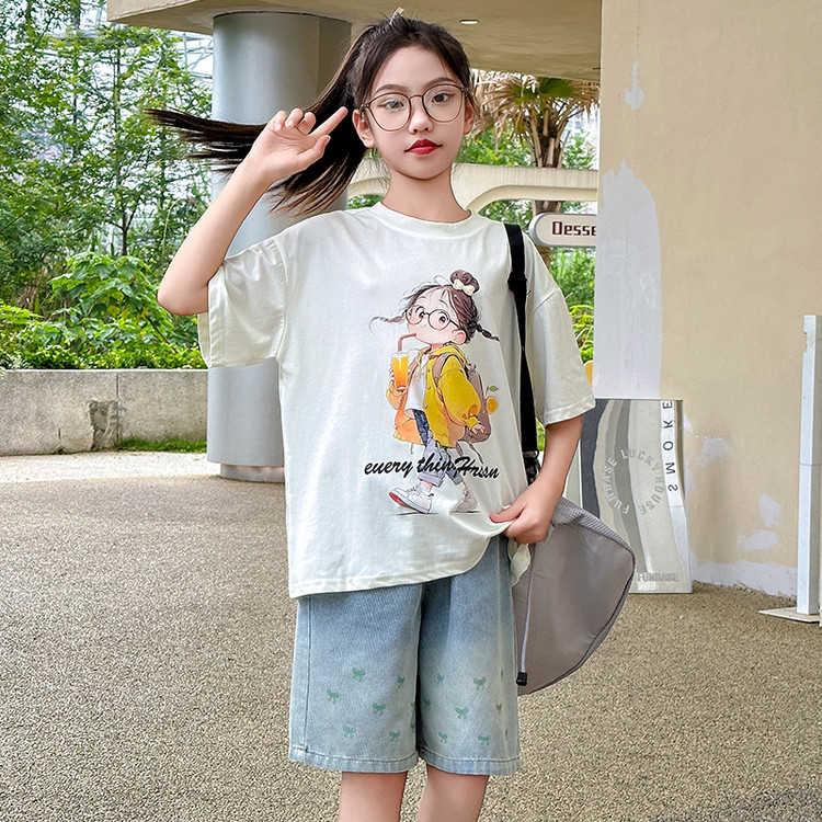 女童夏装套装2025新款儿童洋气时髦女孩蕾丝裙大童韩版休闲两件套