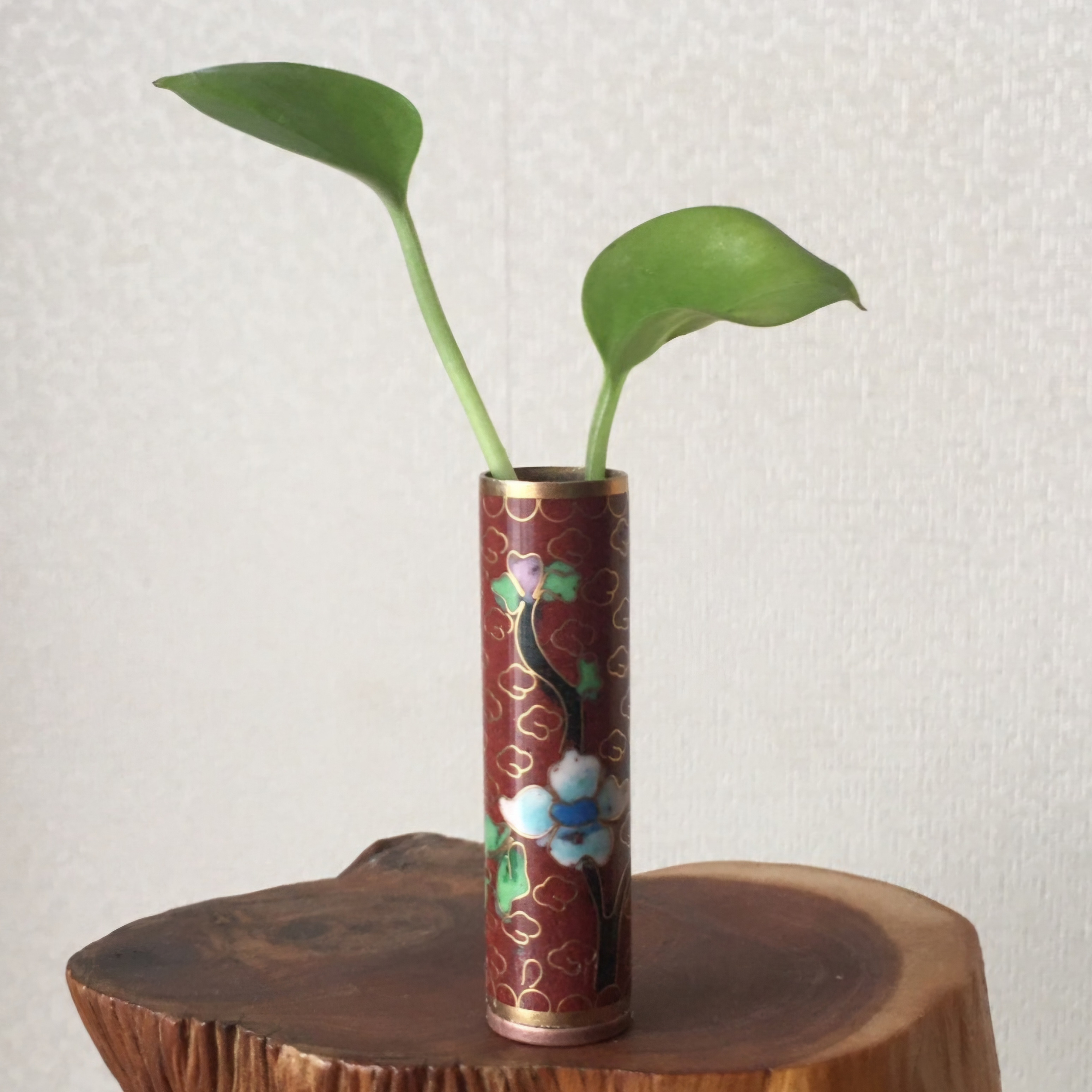  出口创汇时期红色景泰蓝铜胎掐丝珐琅小花瓶1个原版真品旧藏文玩