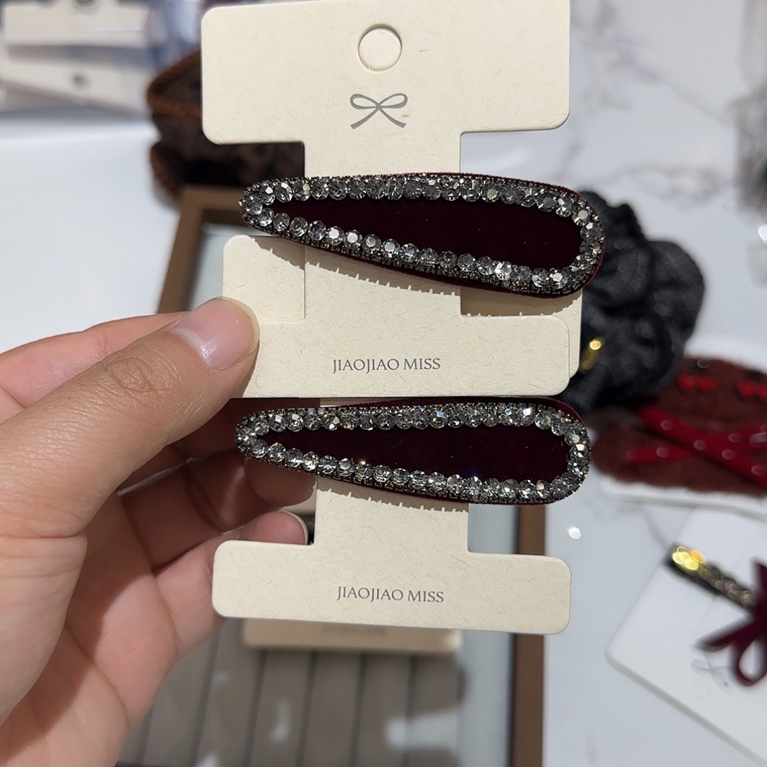 布艺非金属T29酒红色钻钻掰掰夹2个