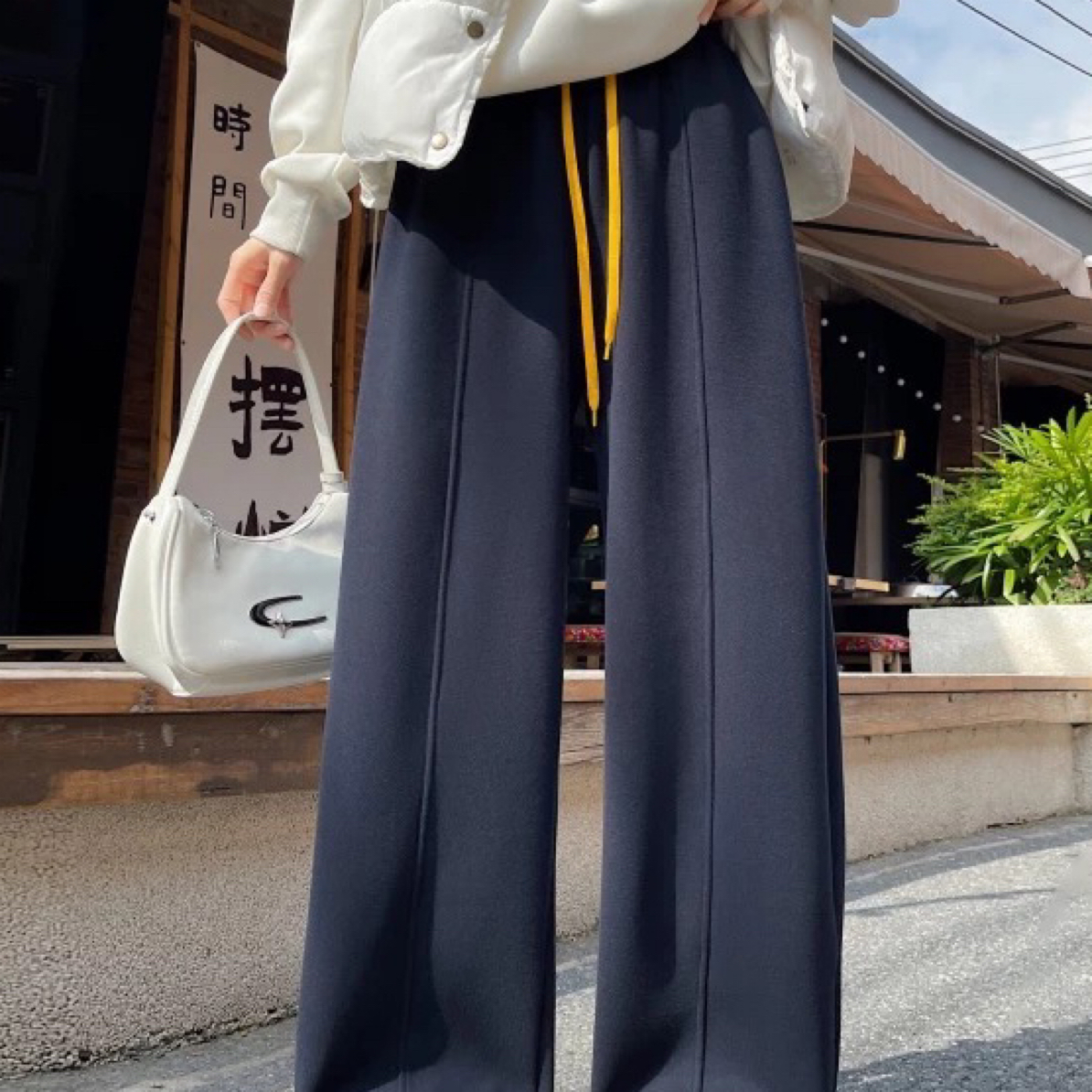 27款新款加绒加厚高腰弯刀裤显瘦百搭垂坠感阔腿拖地休闲裤