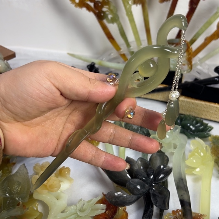 定制蛇纹石玉张***子毛货发饰