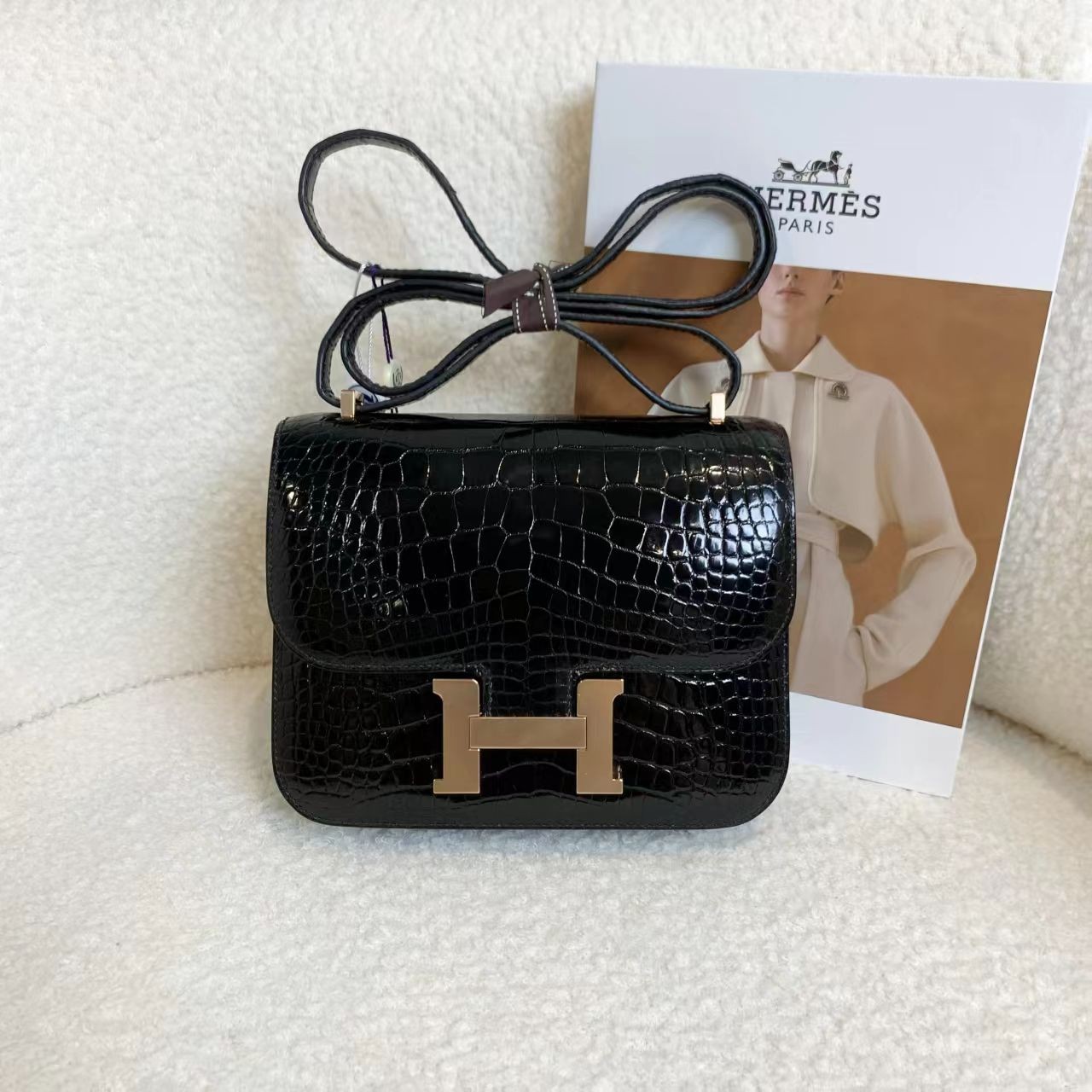 99新 Hermes/爱马仕 壹臻susu/黑色非普玫瑰金扣康康/63171841