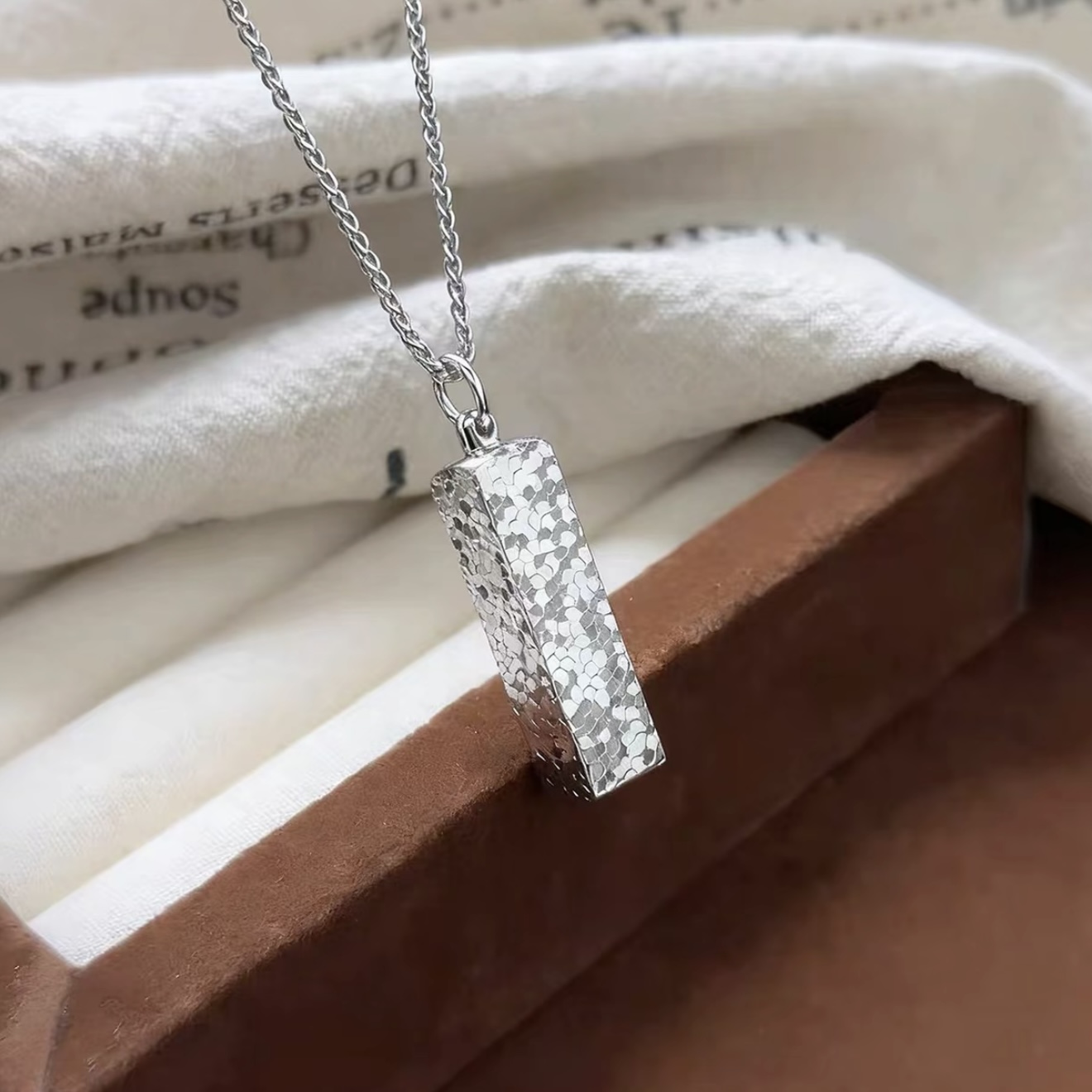 吊坠足银 【碎冰四方来财柱吊坠】足银999简约精致轻奢气质时尚百搭