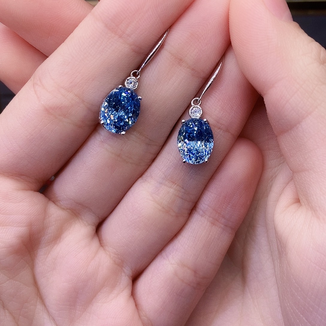 耳坠银S925镶嵌海蓝宝石