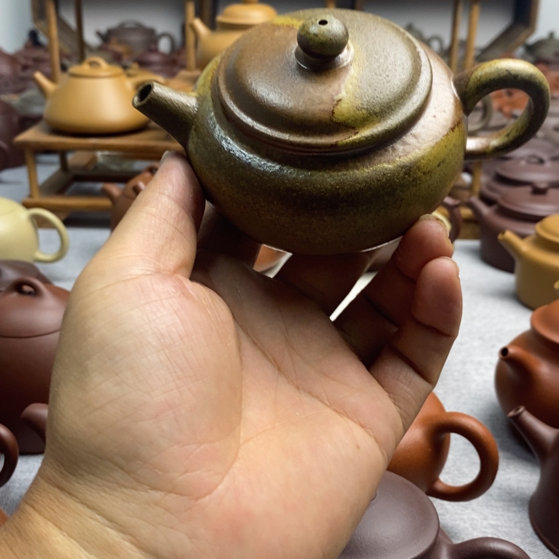 茶壶紫砂柴烧扁鼓壶
