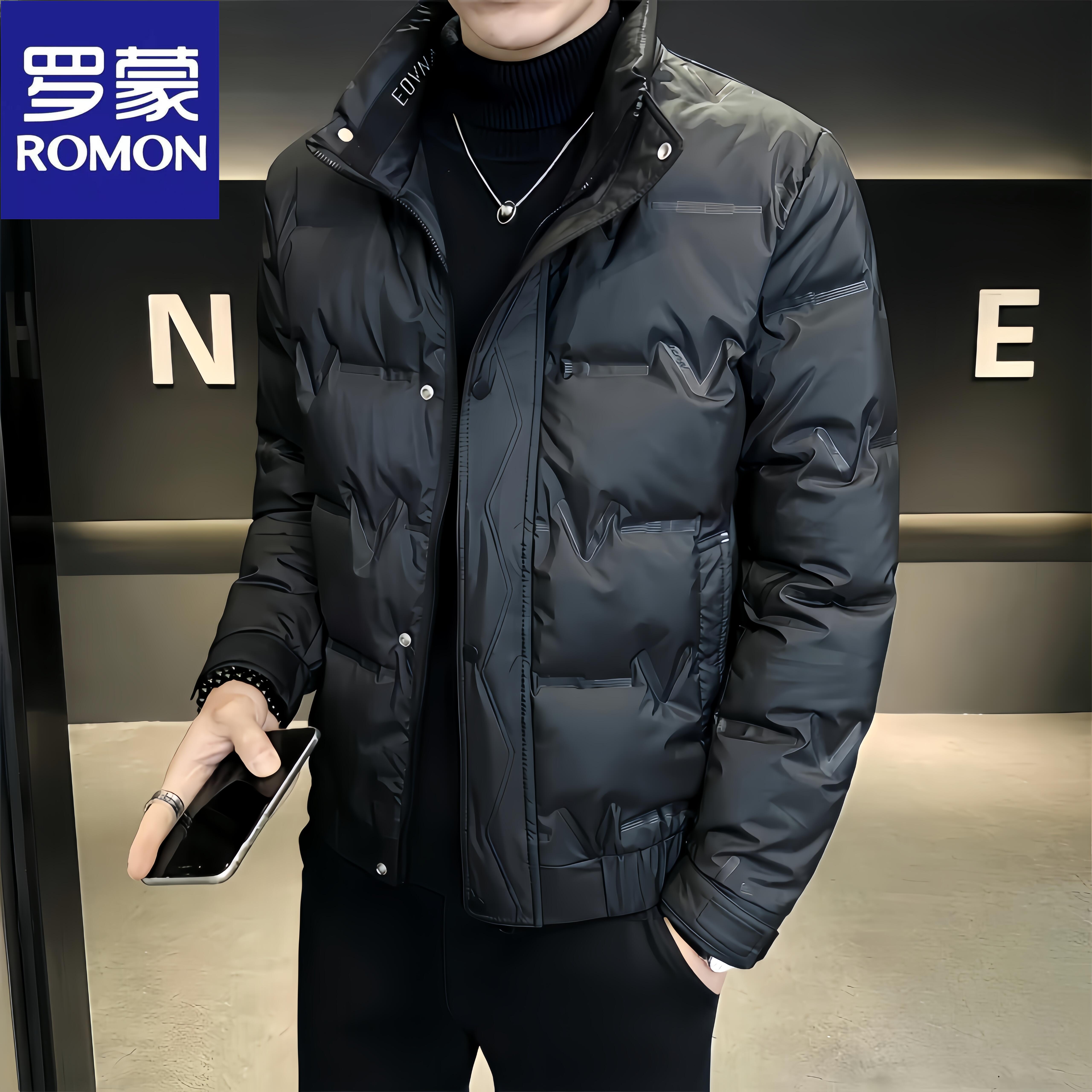 Romon/罗蒙冬季免洗时尚轻薄羽绒服男士立领休闲潮流保暖百搭外套