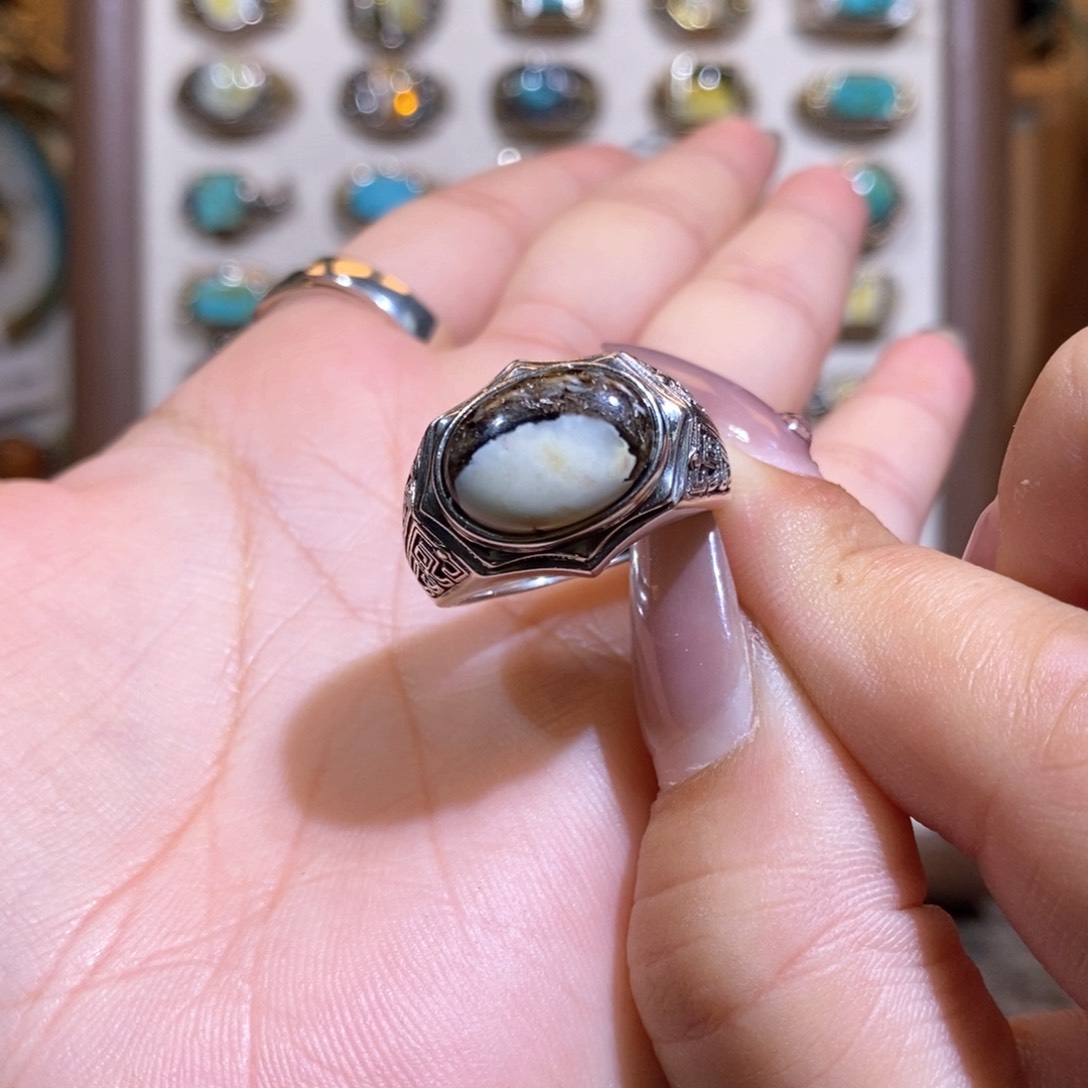 琥珀戒指银S925镶嵌戒指