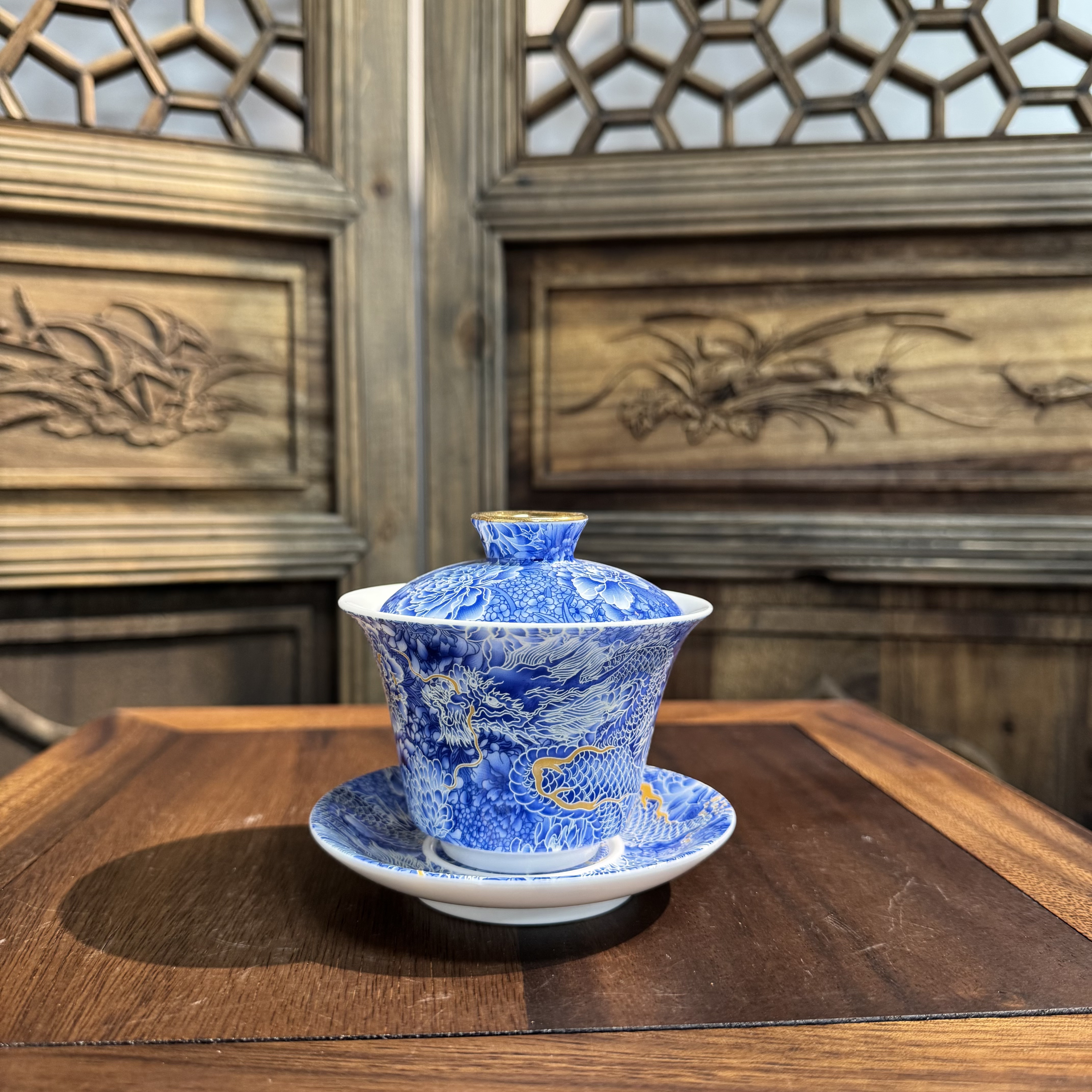 【闪购链接】G-0003 掐丝银蓝龙悬停三才盖碗