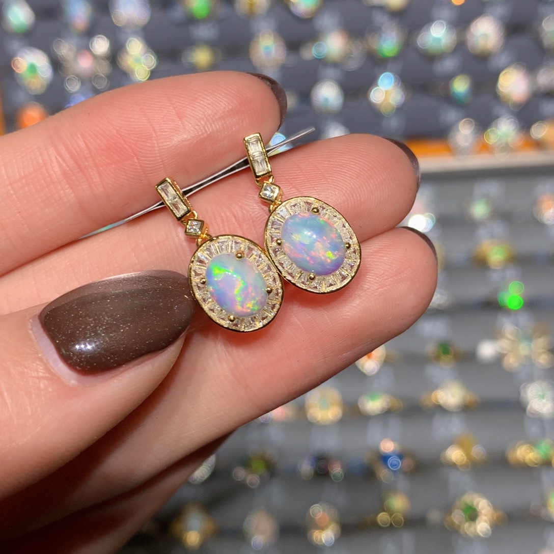 银S925镶嵌欧泊耳钉t